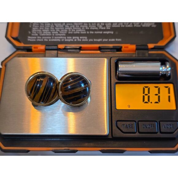 Vintage Tiger Stripe Gold-Tone Clip-On Earrings 1" - Picture 4 of 4